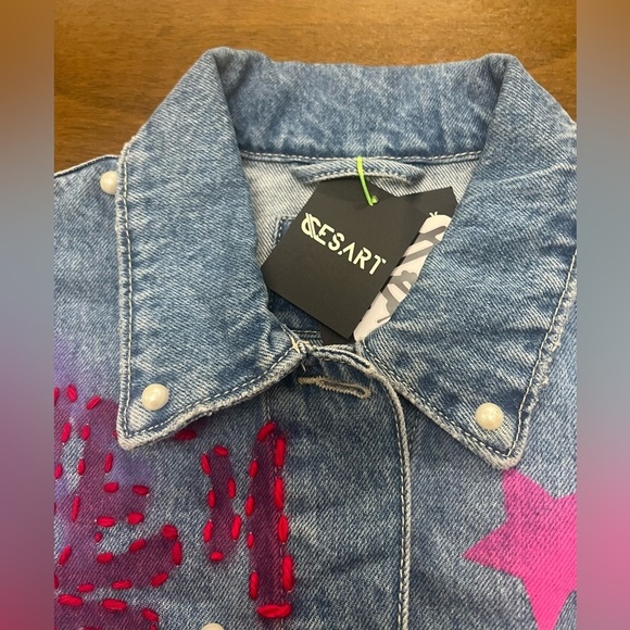 Bershka Jeans Jacket Women Barbie Design XS (0387) - Picture 8 of 16